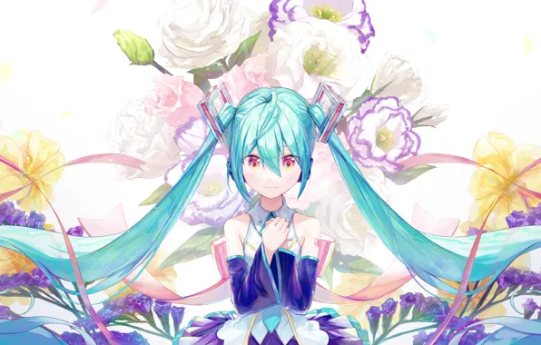 Картинка девушка, цветы, Hatsune Miku, Vocaloid