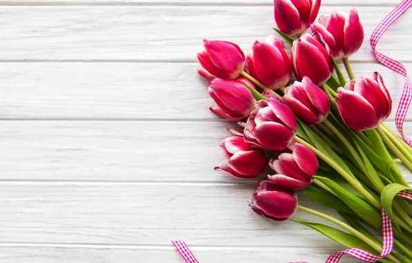 Картинка букет, весна, лента, тюльпаны, розовые