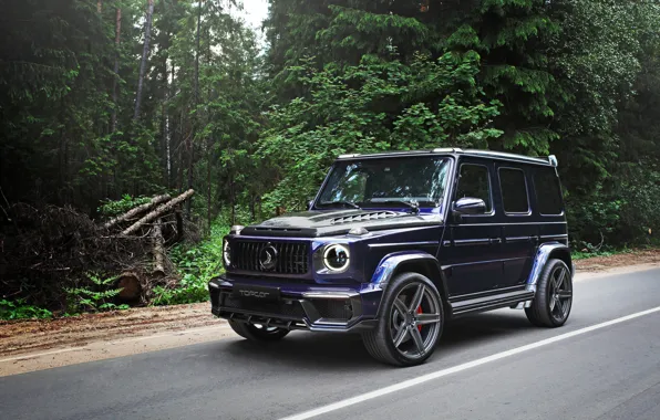 Картинка Mercedes-Benz, Mercedes, Nature, Front, Inferno, Side, Road, TopCar, G-Klasse, Wheels, Forest, Front and Side