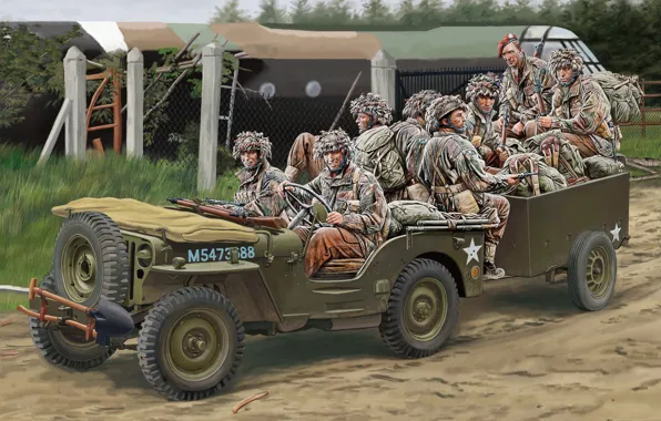 Картинка внедорожник, British Army, британские десантники, Willys MB, Автомобиль повышенной проходимости