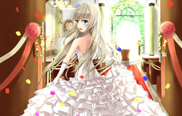 Картинка девушка, цветы, невеста, белое платье, рюши