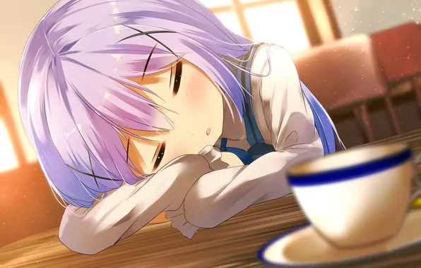 Картинка аниме, спит, девочка