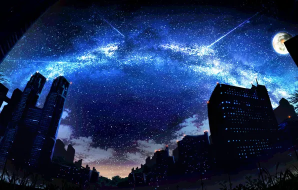 Картинка небо, ночь, город, фантастика