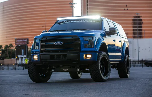 Картинка Ford, Blue, Front, F-150, Pickup, SEMA 2015, Leer Edition