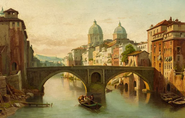 Картинка 1878, бельгийский живописец, Belgian painter, oil on canvas, François-Antoine Bossuet, Итальянский городской пейзаж, Italian city …