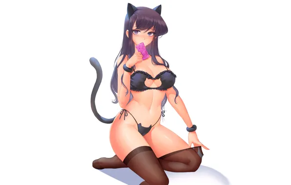 Картинка girl, sexy, pussy, boobs, neko, anime, stockings, cat, tail, pretty, kitty, babe, bikini, black hair, …