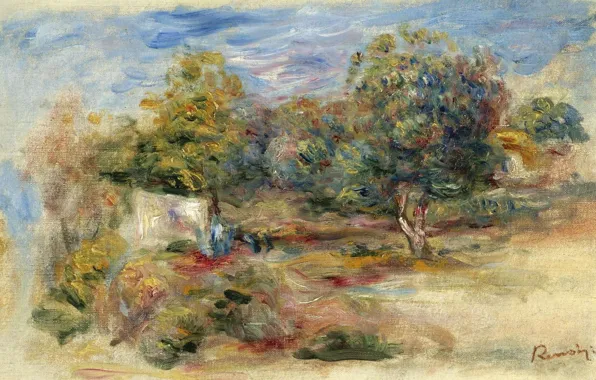 Картинка картина, 1913, Пьер Огюст Ренуар, Pierre Auguste Renoir, Пейзаж с Домом(этюд)