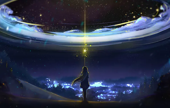 Картинка Sky, Anime, Night, Scenery