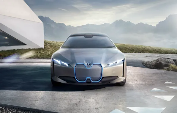 Картинка Concept, BMW, Концепт, Седан, Немецкий, Спереди, Электромобиль, 2021, Городской автомобиль будущего, BMW i Vision Dynamics