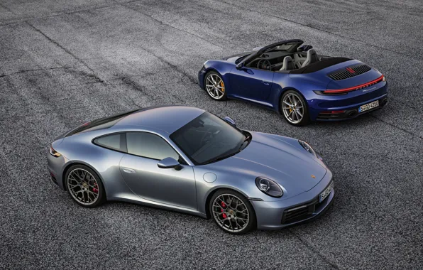 Картинка синий, серый, купе, 911, Porsche, кабриолет, Coupe, Cabriolet, Carrera 4S, 992, 2019