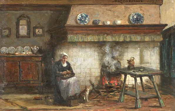 Картинка масло, интерьер, картина, 1887, Схевенинген. В помещении, Willem Adriaan Alexander Liernur