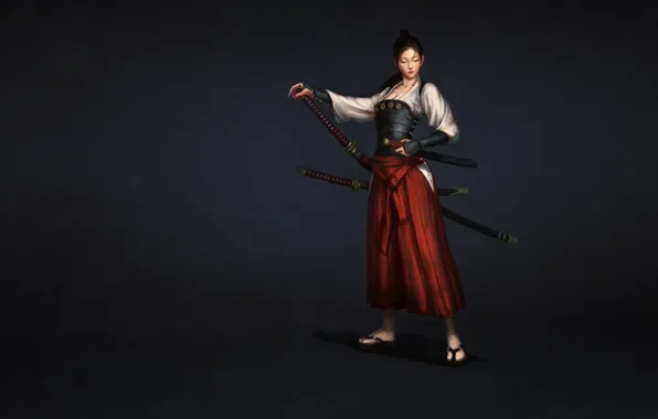 Картинка Girl, Japan, Art, Style, Samurai, Minimalism, Katana, Sword, Japanese, Houfeng Lee