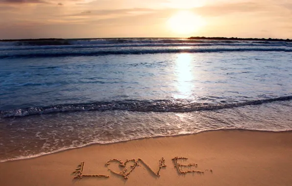 Картинка love, beach, heart, sunset, holiday