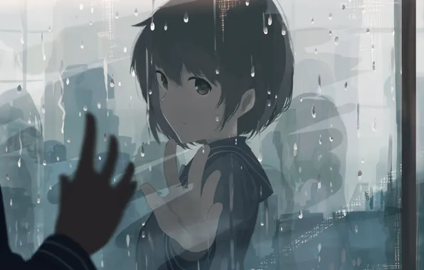 Картинка rain, blue, eyes, anime, art, mifuru