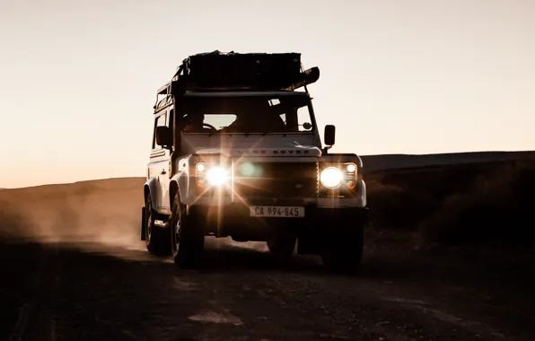 Картинка Land Rover, Lights, Defender, Desert, Offroad