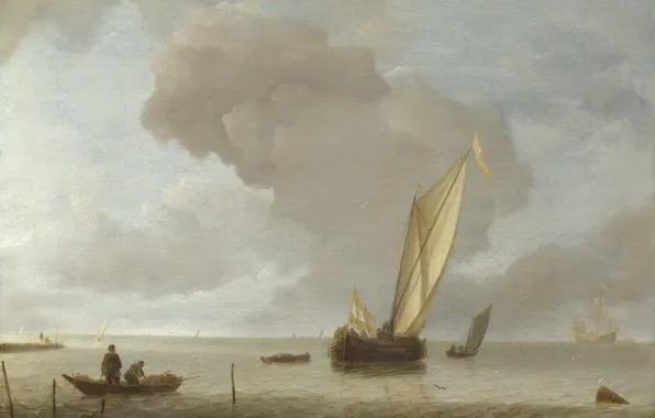Картинка корабль, картина, парус, Jan van de Cappelle, Ян ван Каппель, A Small Dutch Vessel before …