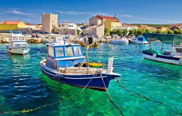 Картинка море, город, пристань, лодки, набережная, Хорватия, Ražanac, Ражанац
