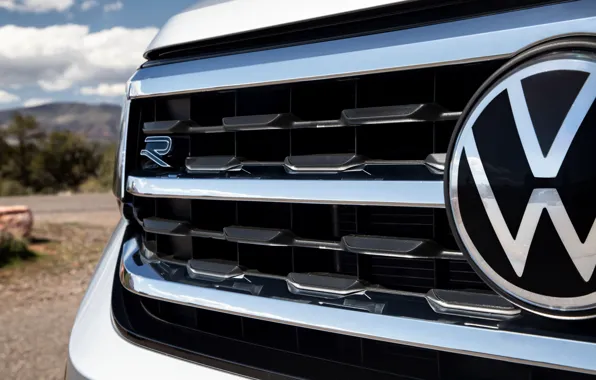 Картинка Volkswagen, эмблема, решётка, SUV, Atlas, 2020, серо-серебристый