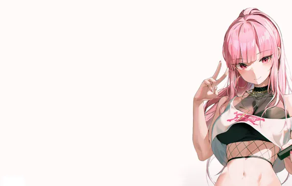 Картинка sexy, Anime, girls, pink, midriff, peace sign