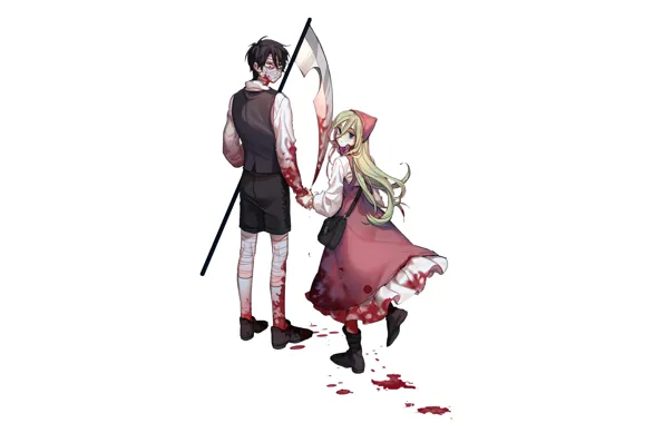 Картинка девушка, кровь, коса, парень, Ангел кровопролития, Satsuriku no Tenshi