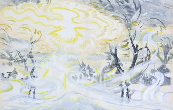 Картинка зима, птица, солнечно, Charles Ephraim Burchfield, Sun and Snowstorm