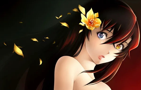 Картинка девушка, волосы, аниме, арт, цветок в волосах