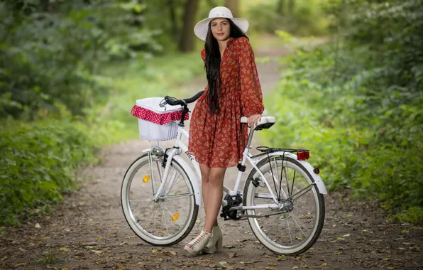 Картинка девушка, природа, велосипед