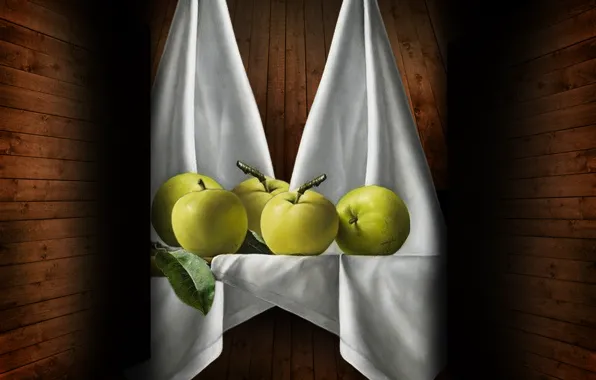 Картинка still life, apples, cloth