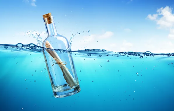 Картинка море, письмо, океан, бутылка, sea, ocean, blue, water, message, letter, bottle