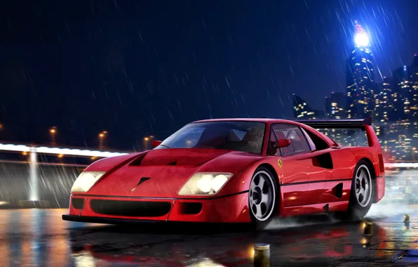 Картинка Дождь, Италия, Суперкар, Ferrari F40, Двухдверный суперкар