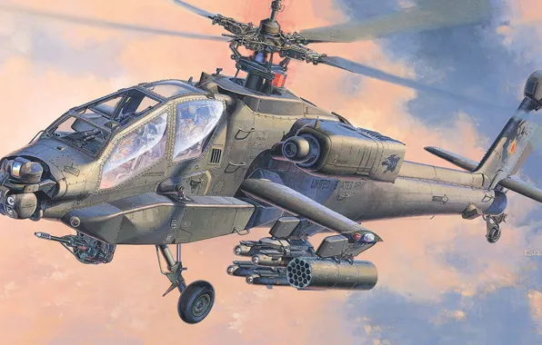 Картинка США, US Army, ударный вертолет, AH-64A Apache, Koike Shigeo