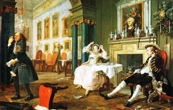 Картинка картина, жанровая, Уильям Хогарт, William Hogarth, Модный Брак. Вскоре после Свадьбы