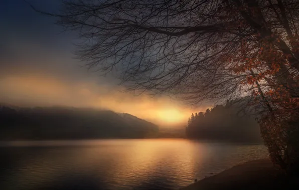 Картинка закат, природа, озеро