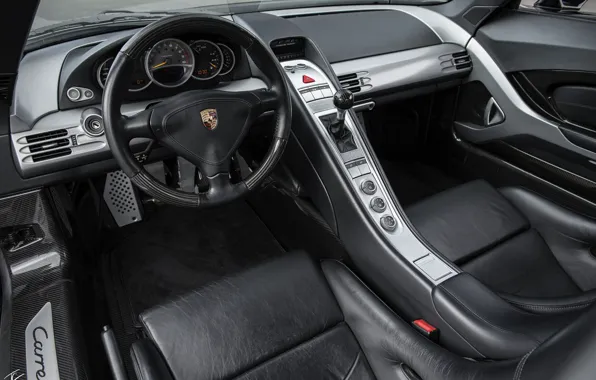Картинка черный, Porsche, суперкар, салон, Carrera GT