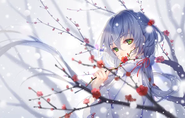 Картинка девушка, снег, цветы, Vocaloid, Luo Tianyi