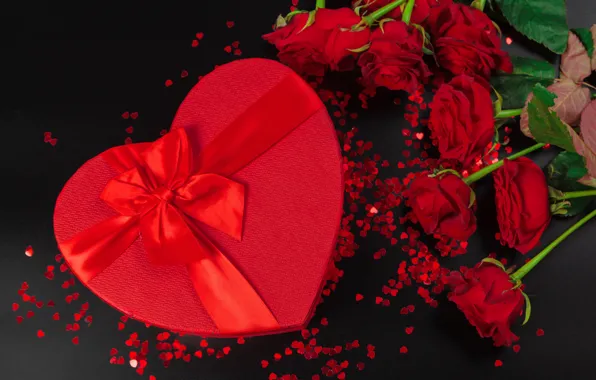 Картинка подарок, сердце, розы, день святого валентина