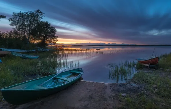 Картинка озеро, лодки, вечер, Финляндия