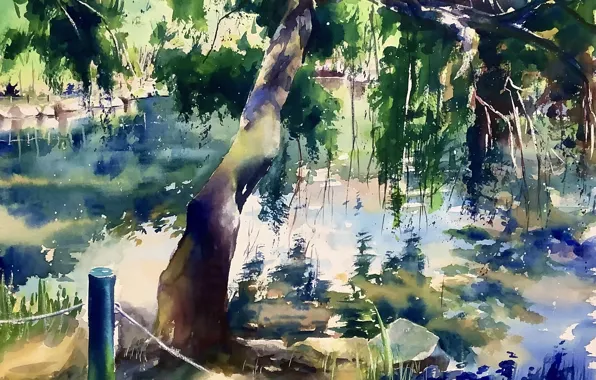 Картинка природа, пруд, дерево