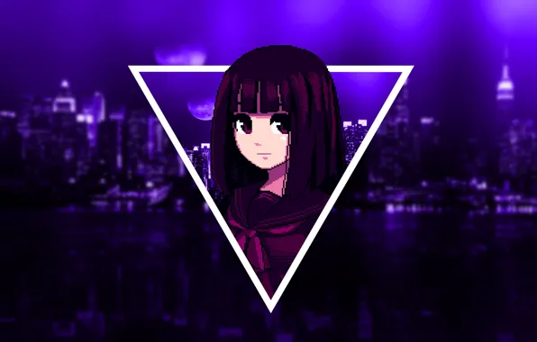 Картинка Girl, Dark, Purple, Anime, Pixel, Violet