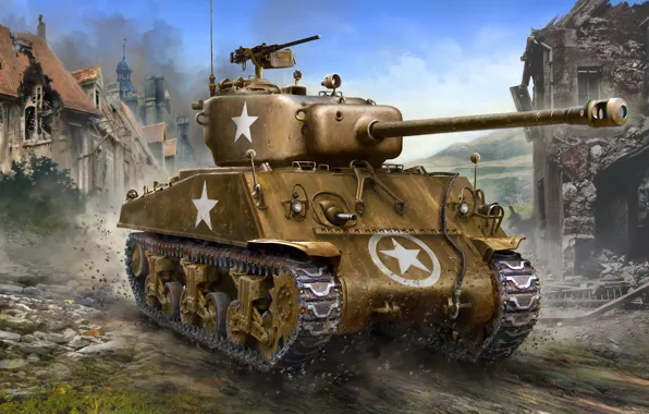 Картинка США, Танк, Бронетехника, M4A3 (76)W, Бронетанковые войска