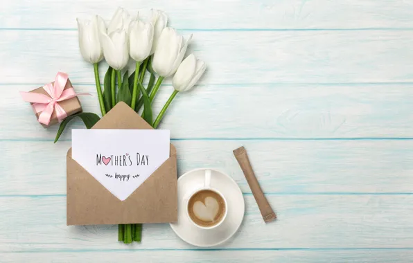 Картинка подарок, букет, тюльпаны, конверт, поздравление, День матери