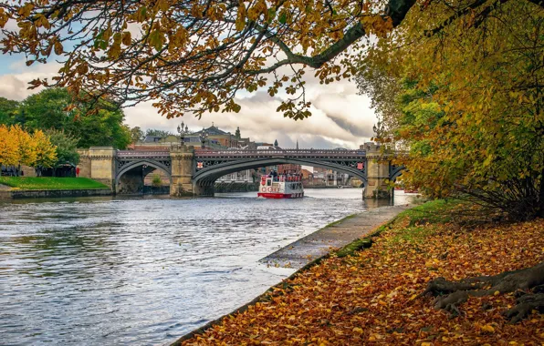 Картинка Bridge, Autumn, River, York, Skeldergate, Ouse