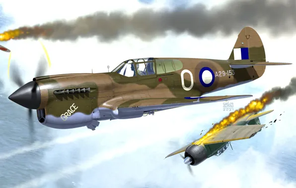 Картинка Истребитель, P-40 Warhawk, Боевой самолет, P-40E, Поршневой самолёт