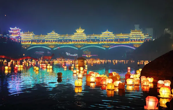 Картинка Китай, фонарики, Гуанси, Праздник середины осени