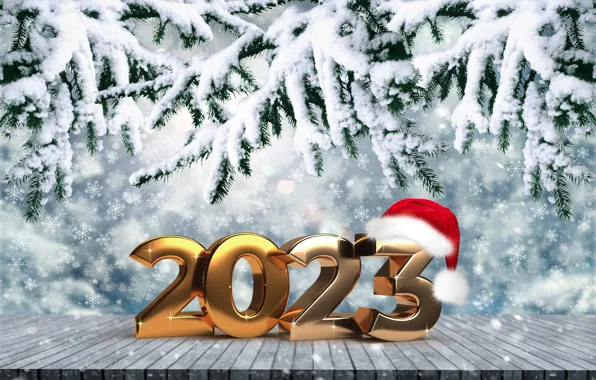 Картинка зима, снег, снежинки, шары, Новый Год, цифры, metal, golden, happy, balls, winter, snow, New Year, …