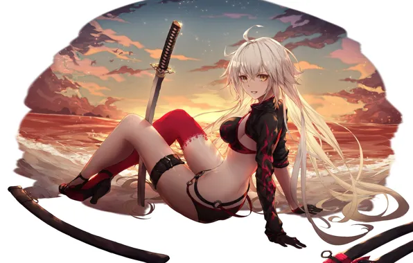 Картинка пляж, девушка, меч, Fate / Grand Order, Судьба великая кампания
