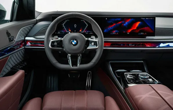 Картинка руль, панель приборов, BMW 7 Series, салон машины, G70, G71