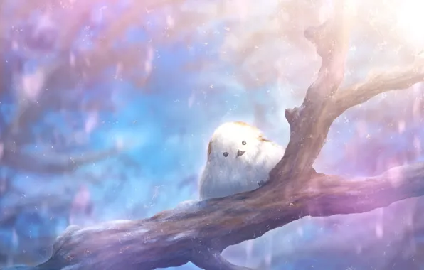 Картинка снег, дерево, птица