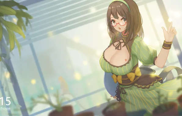 Картинка девушка, растения, очки