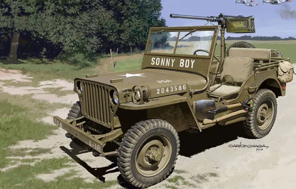Картинка США, Willys, Willys MB, Browning M2, автомобиль военного назначения, армейский автомобиль